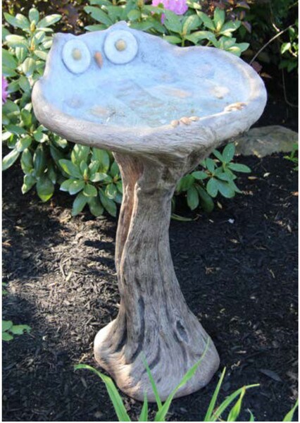 Owl Birdbath One Piece Custom Color Sculpture Beak eyes Claws Cement